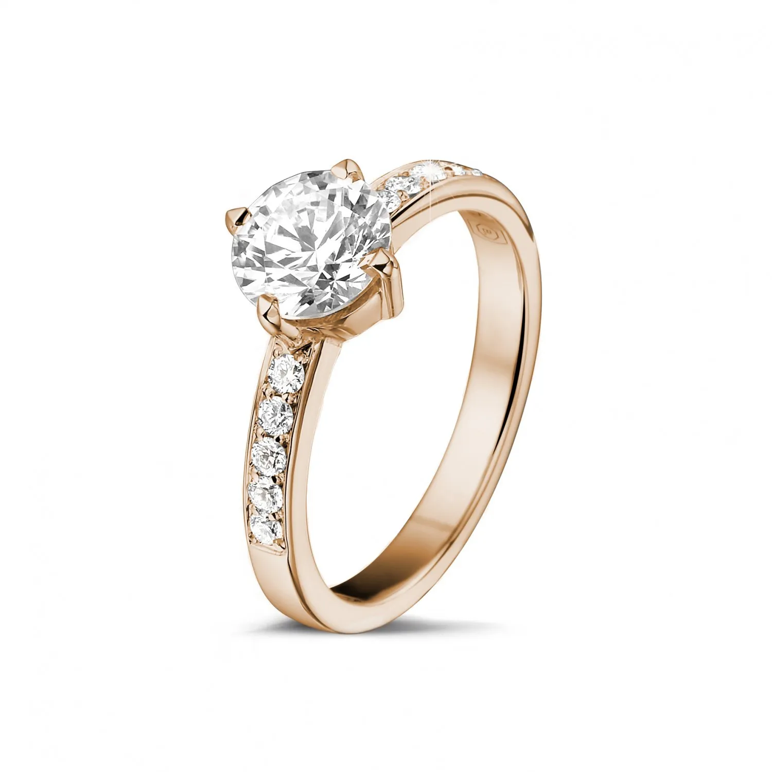 1.00 quilates anillo solitario diamante en oro rojo con diamantes en los lados 