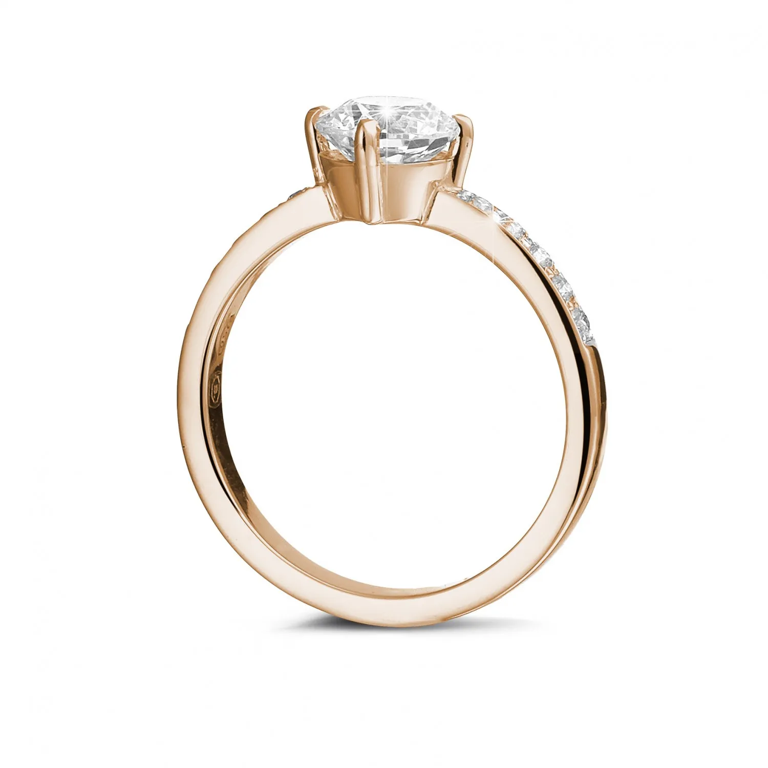 1.00 quilates anillo solitario diamante en oro rojo con diamantes en los lados 