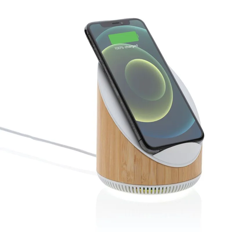 Altavoz de bambú personalizado con carga inalámbrica Ovate