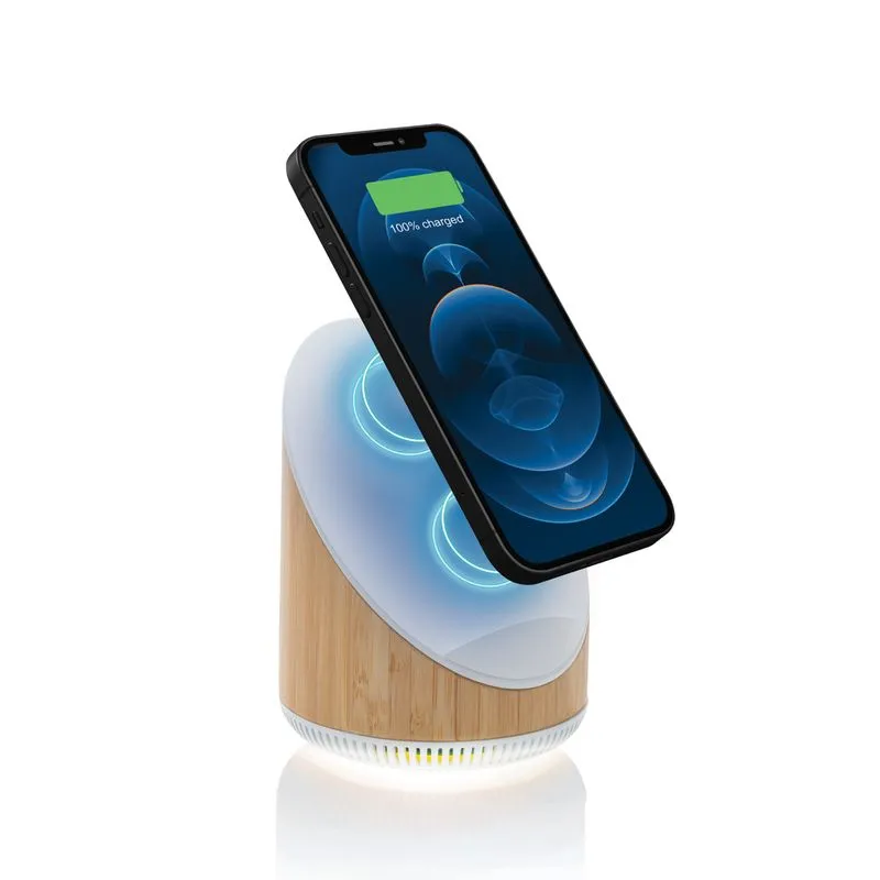 Altavoz de bambú personalizado con carga inalámbrica Ovate