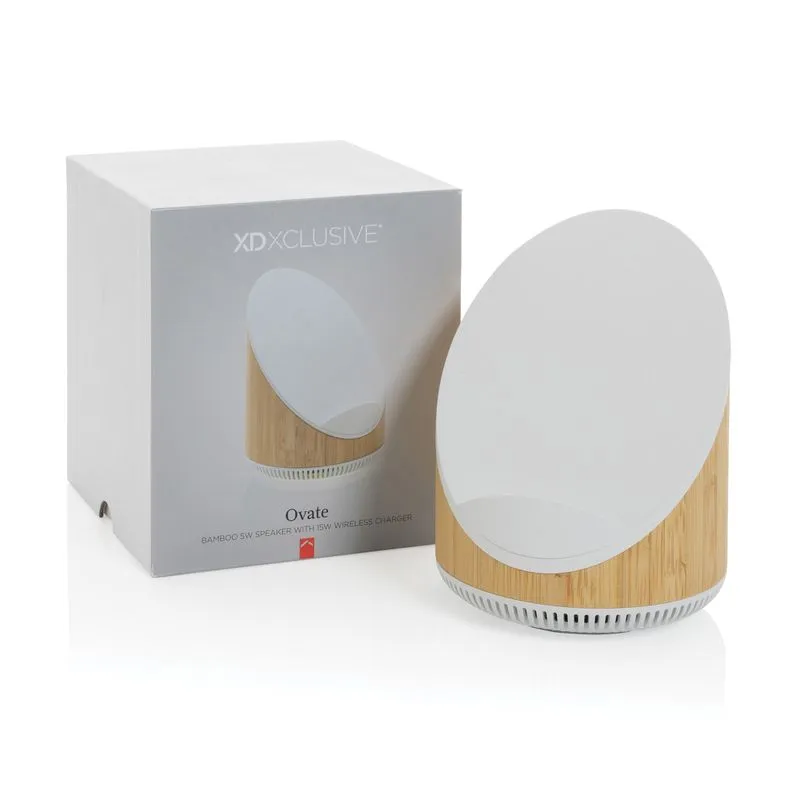 Altavoz de bambú personalizado con carga inalámbrica Ovate