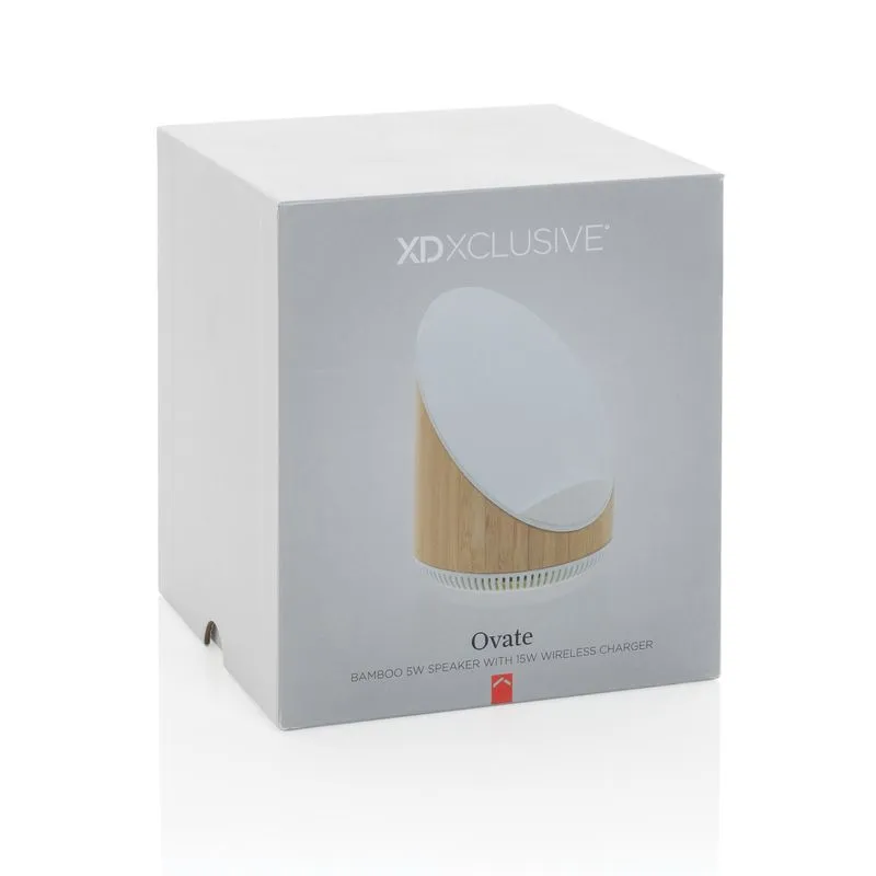 Altavoz de bambú personalizado con carga inalámbrica Ovate