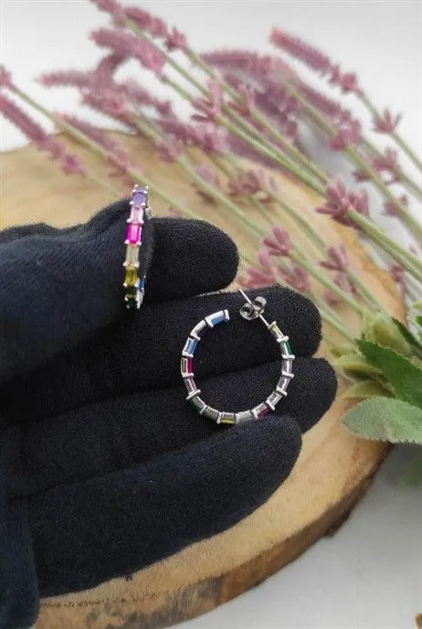 Aros plata colores mediano
