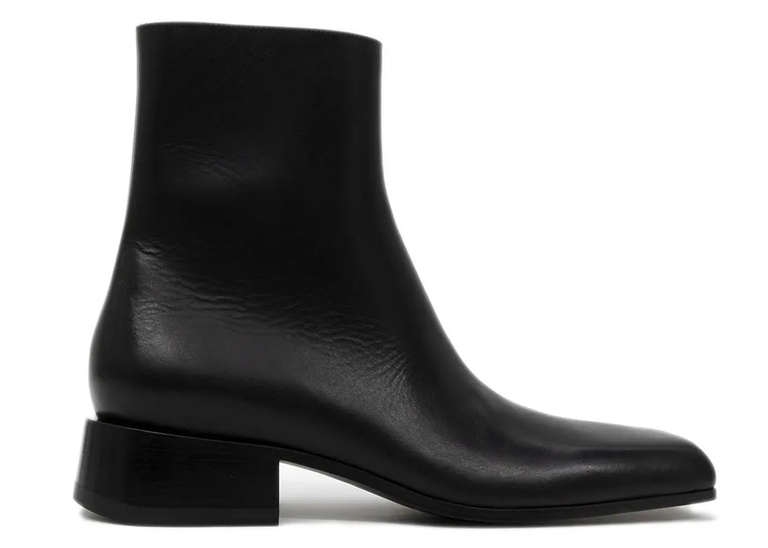 Balenciaga Square Toe Leather Ankle Boot "Black"
