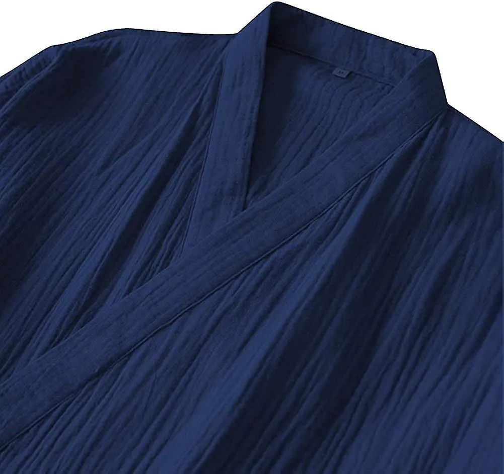 Batas de kimono para hombres Bata de algodón Khan Ropa al vapor Albornoces Albornoces Ropa de dormir de manga larga Ropa de desc
