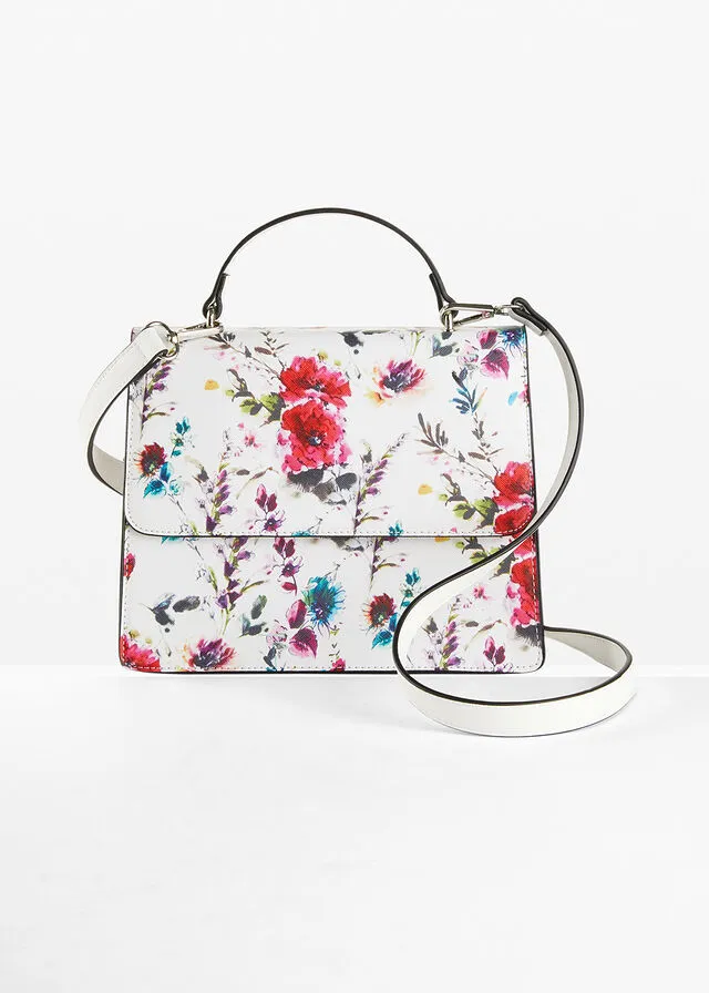 Bolso de mano blanco con flores