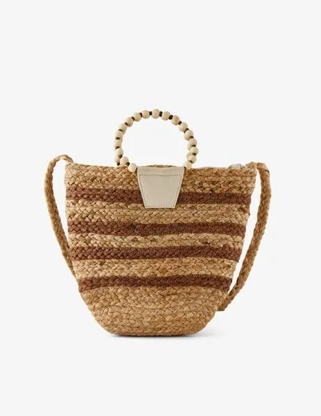 Bolso de yute con rayas marrones Vera