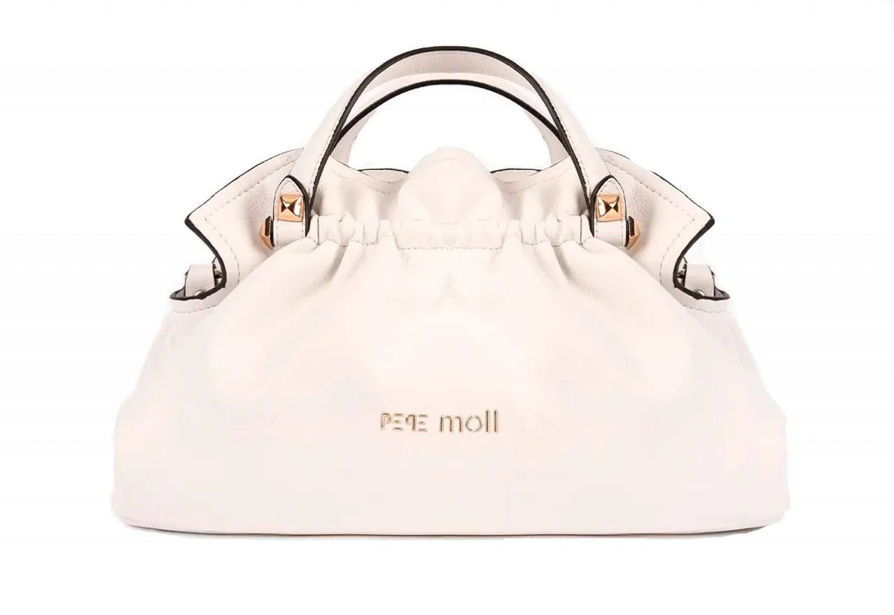 Bolso Mano Blanco Fruncidos 3 Compartimentos Asa Bandolera