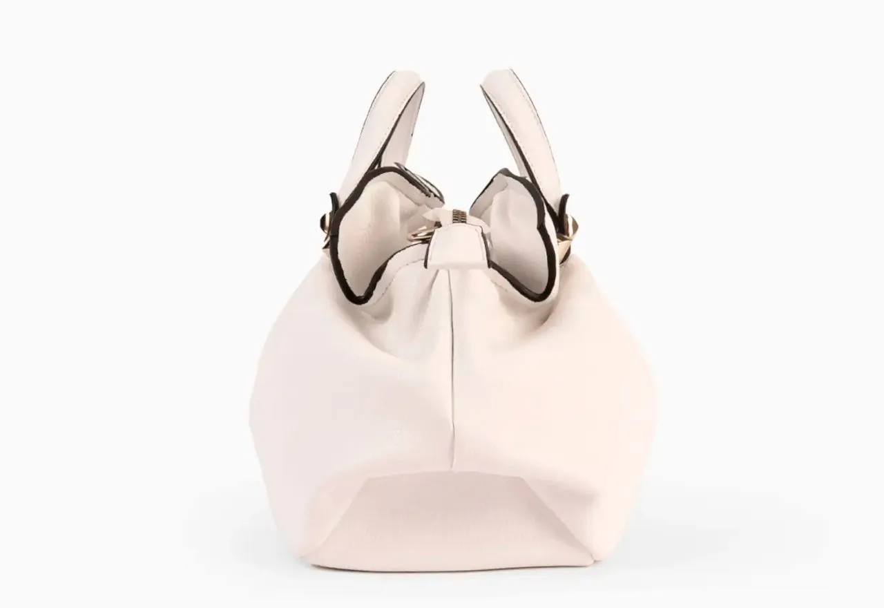 Bolso Mano Blanco Fruncidos 3 Compartimentos Asa Bandolera