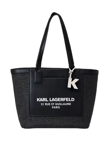 Bolso shopper de rafia color negro