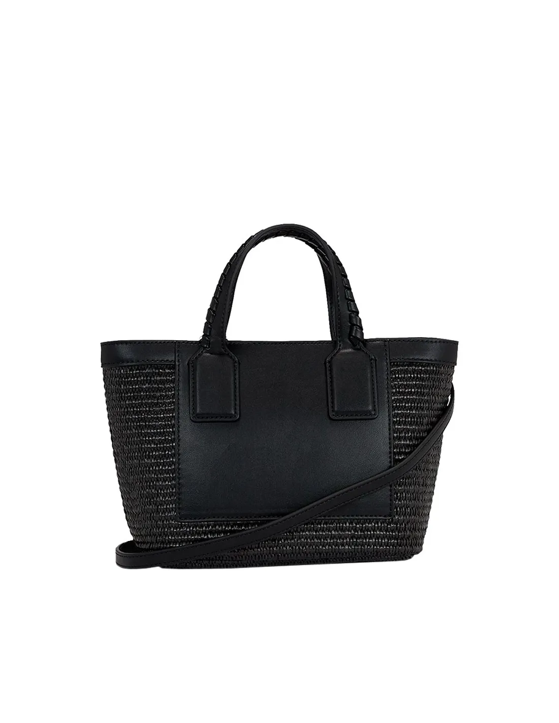 Bolso tote pequeño de rafia negra
