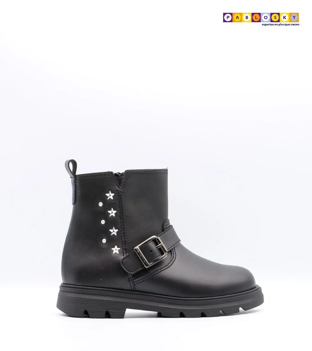 BOTA NIÑA PABLOSKY PIEL NEGRA ESTILO MOTERO