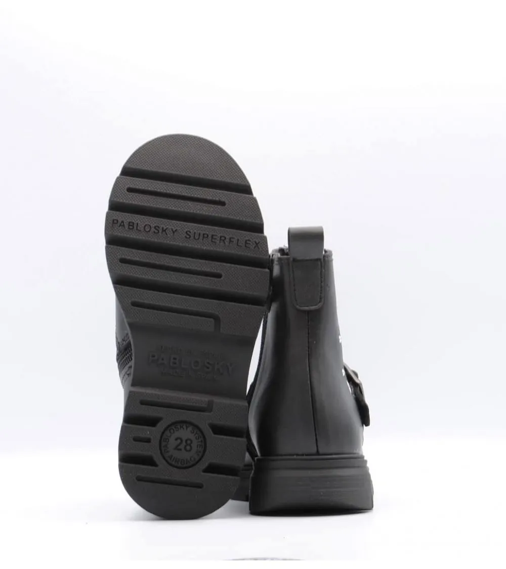BOTA NIÑA PABLOSKY PIEL NEGRA ESTILO MOTERO