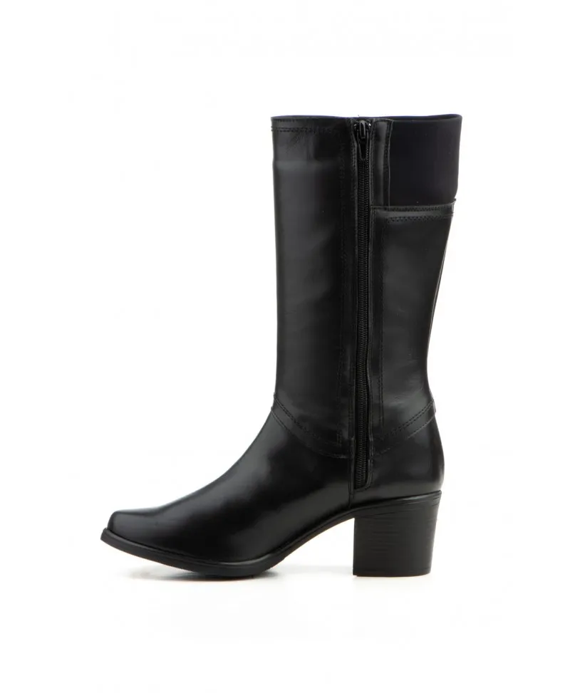 Botas Caña Media Mujer Piel Negra Elásticos
