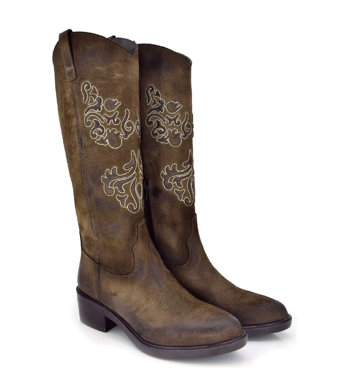 Botas de caña alta en suede kaki