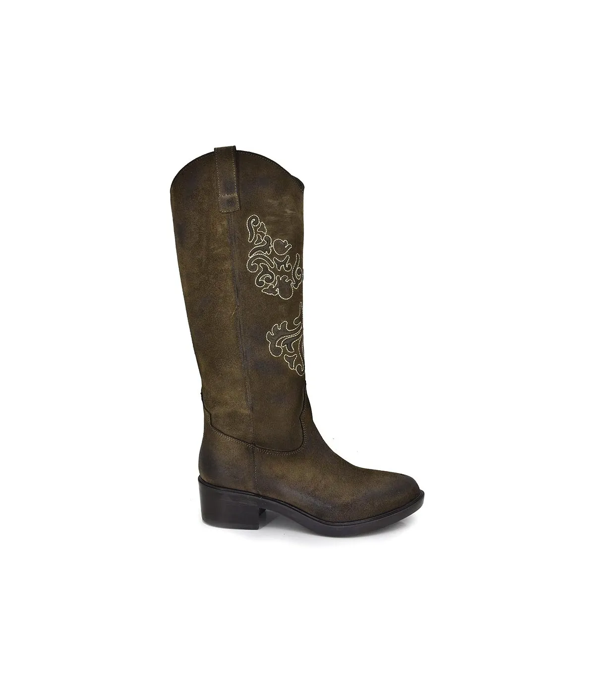 Botas de caña alta en suede kaki