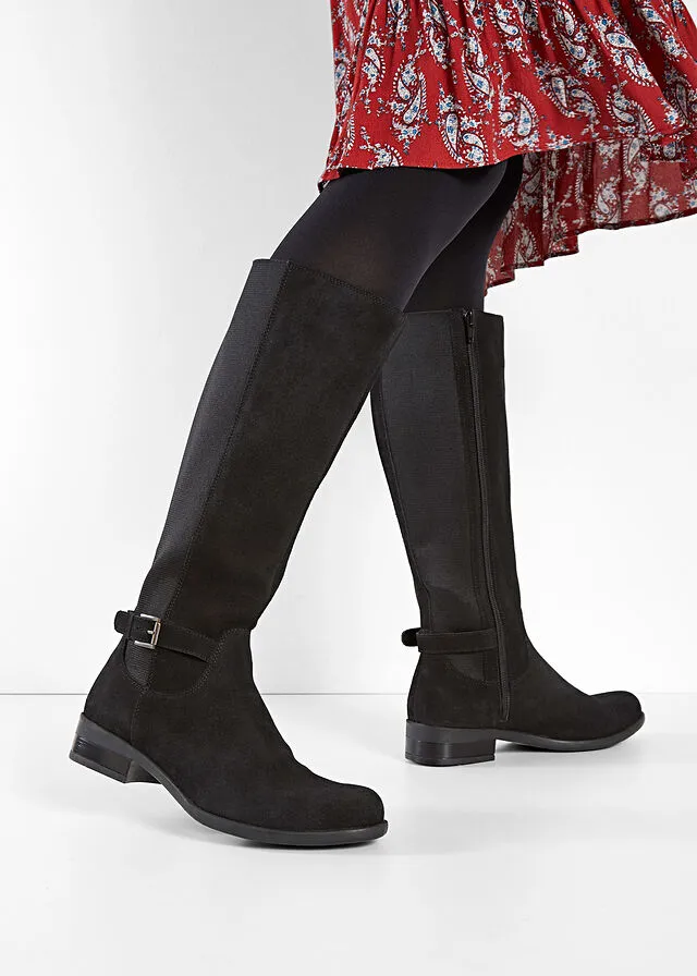 Botas de caña ancha de piel Negro