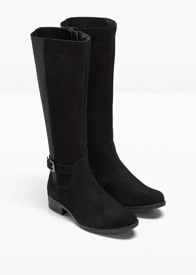 Botas de caña ancha de piel Negro