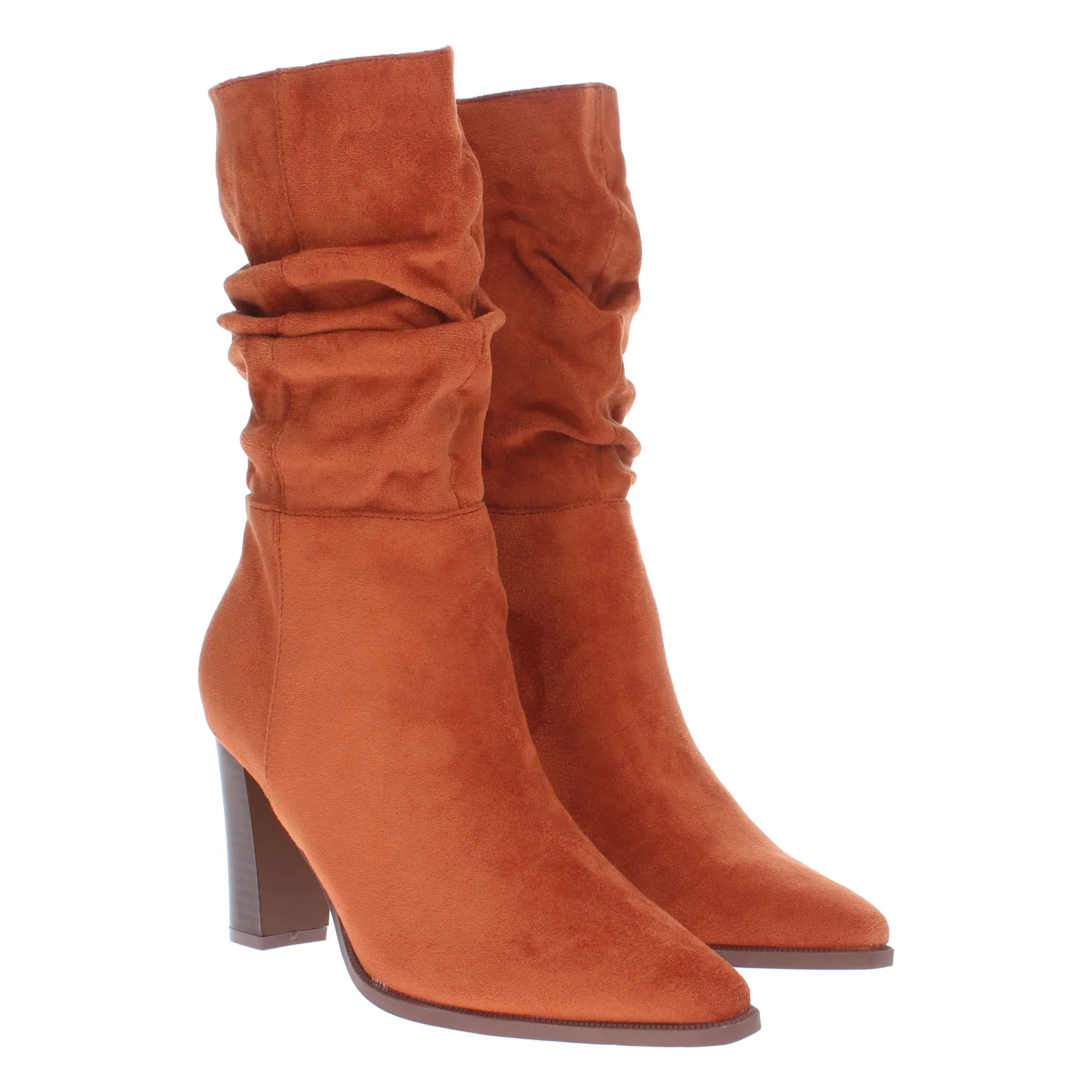 Botas de tacón cómodo de caña arrugada en color maranja mujer