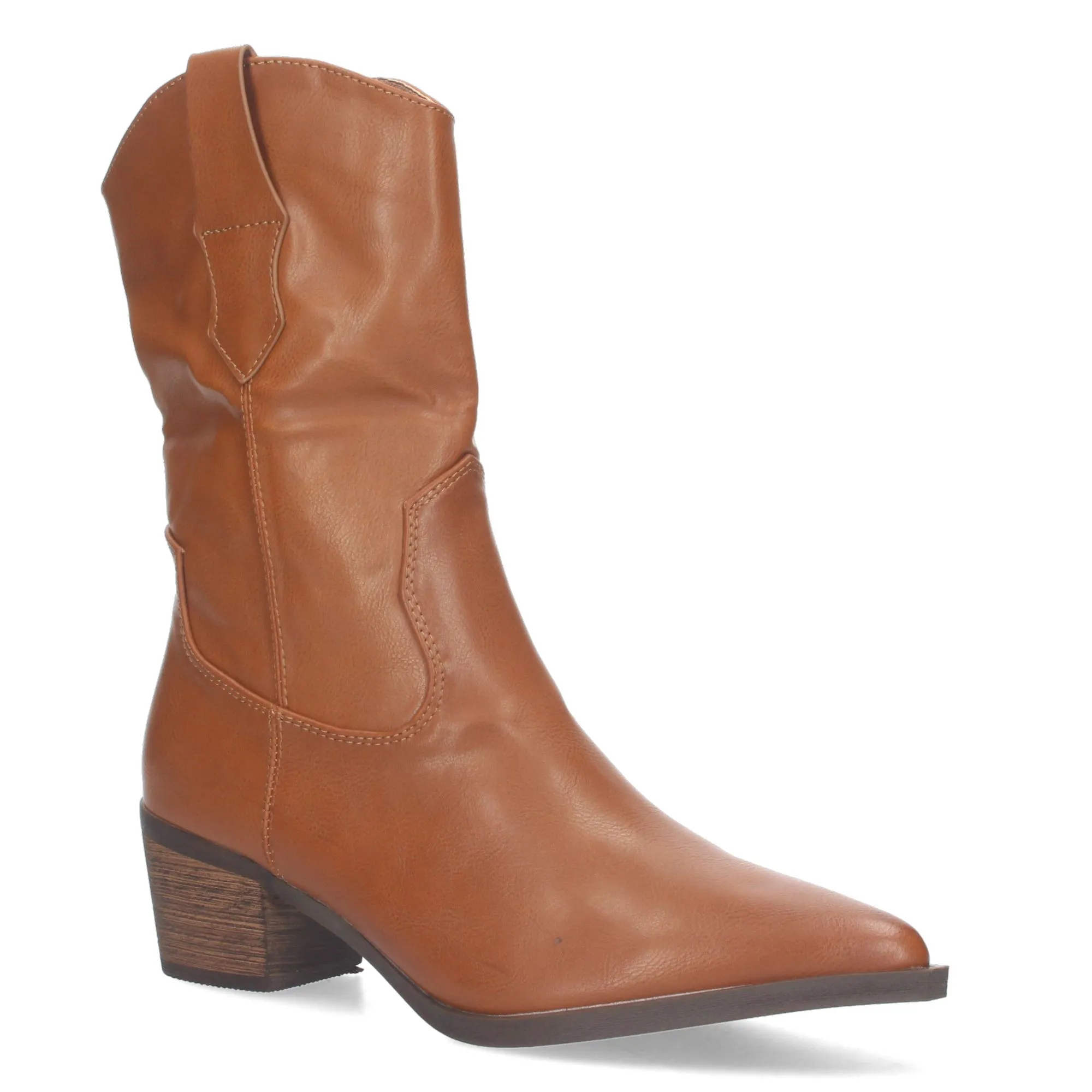 Botas de tacón medio caña alta para mujer punta fina color camel