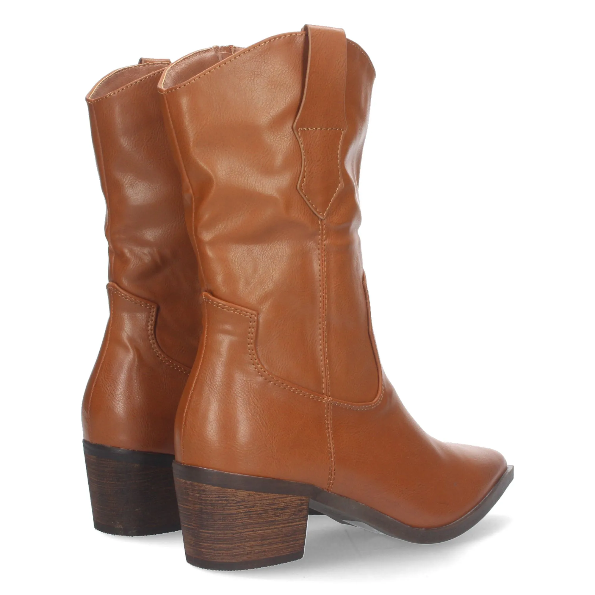 Botas de tacón medio caña alta para mujer punta fina color camel