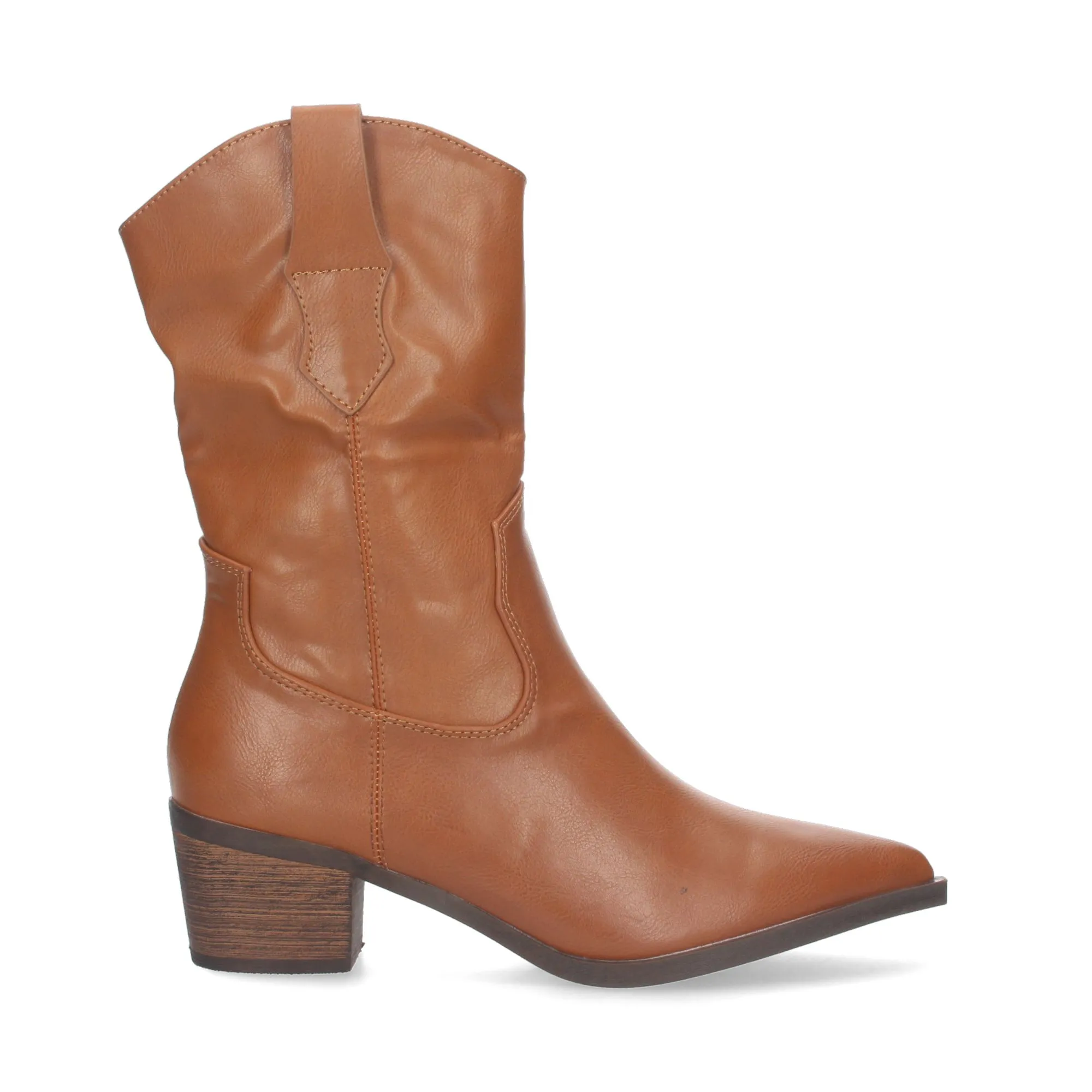 Botas de tacón medio caña alta para mujer punta fina color camel