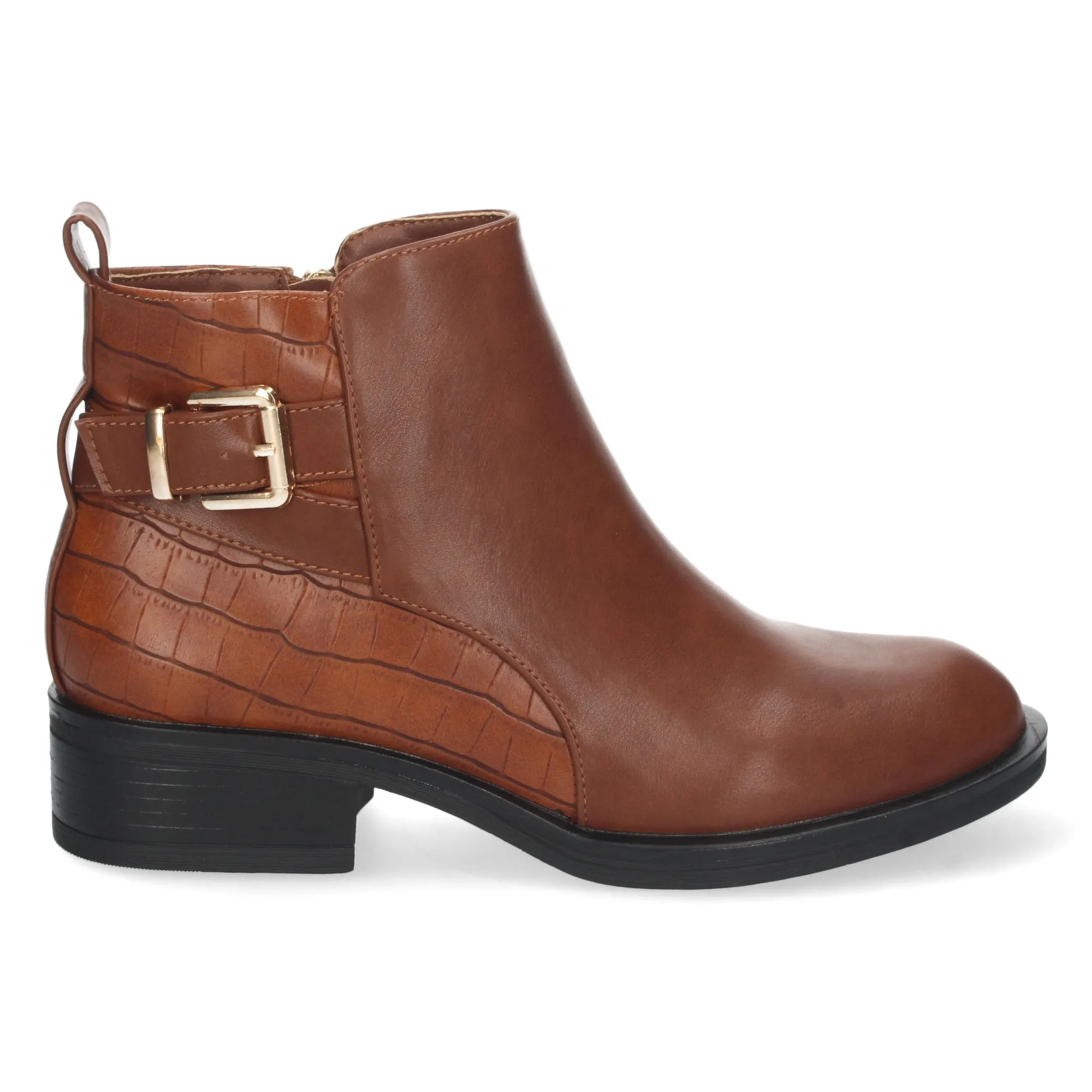 Botines bajos con cremallera mujer estampado color camel