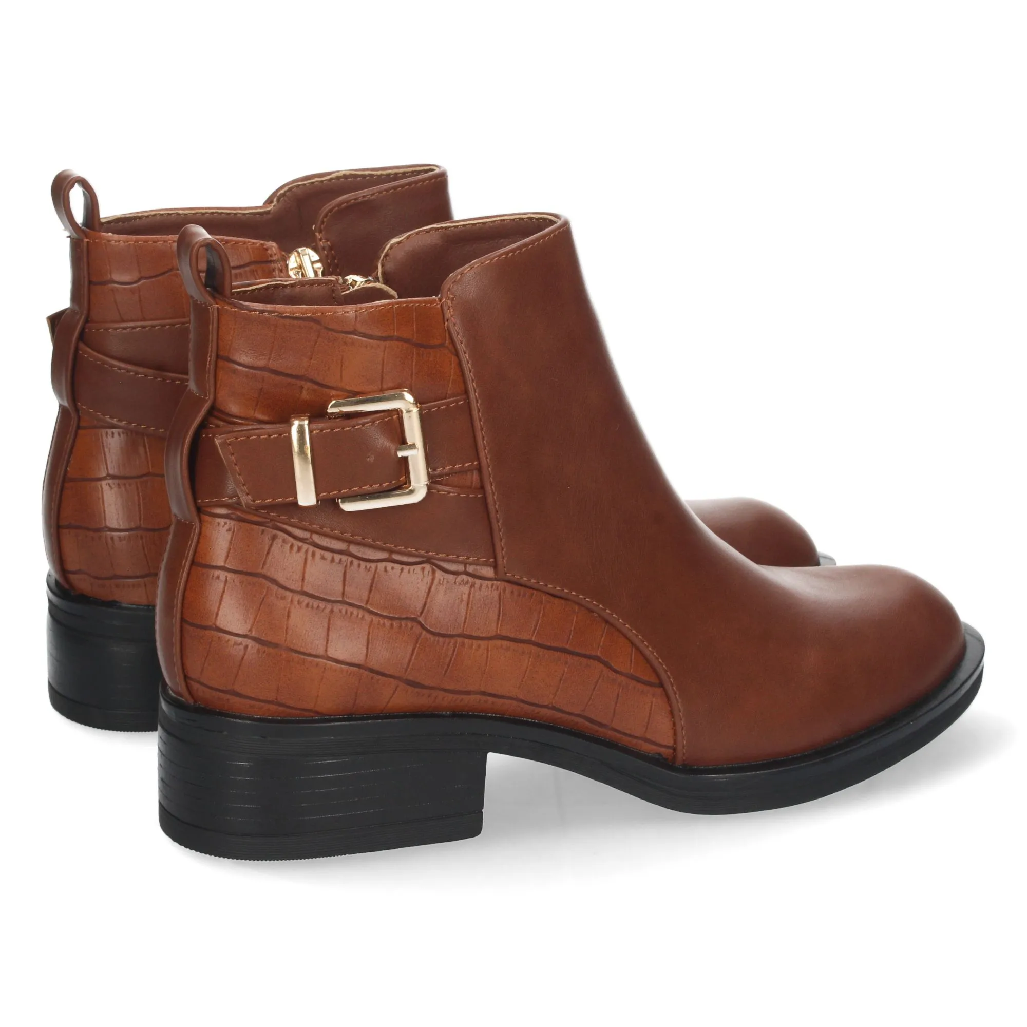 Botines bajos con cremallera mujer estampado color camel