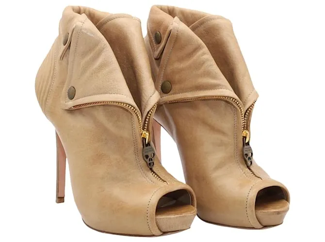 Botines con cremallera Faithful de Alexander McQueen en cuero beige Castaño 