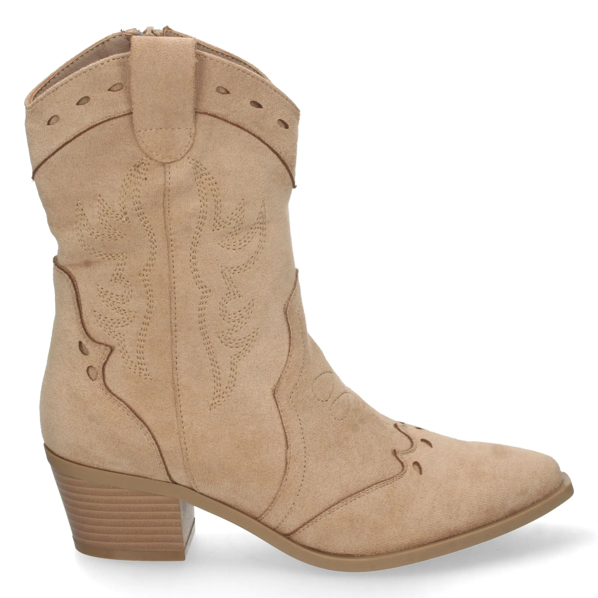 Botines cowboy Kaki de tacon mujer con bordado y cremallera