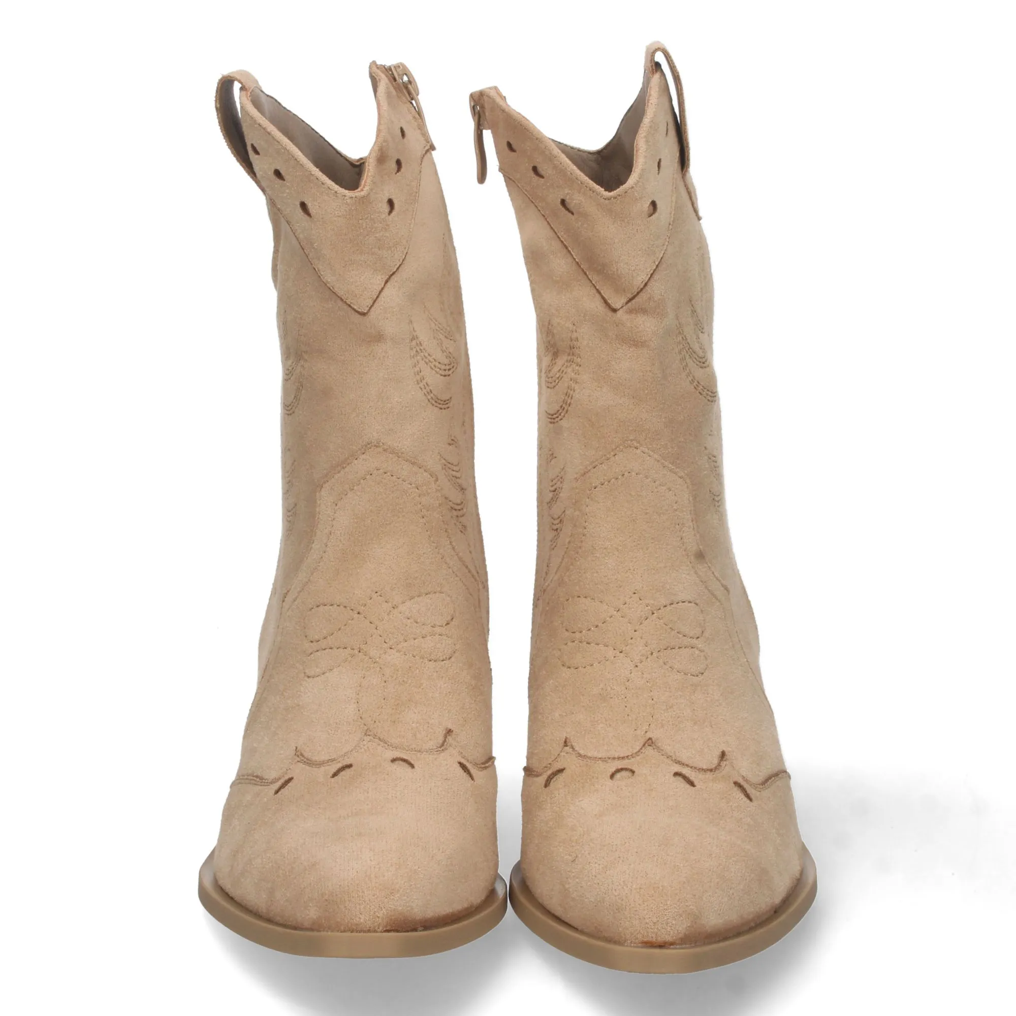 Botines cowboy Kaki de tacon mujer con bordado y cremallera
