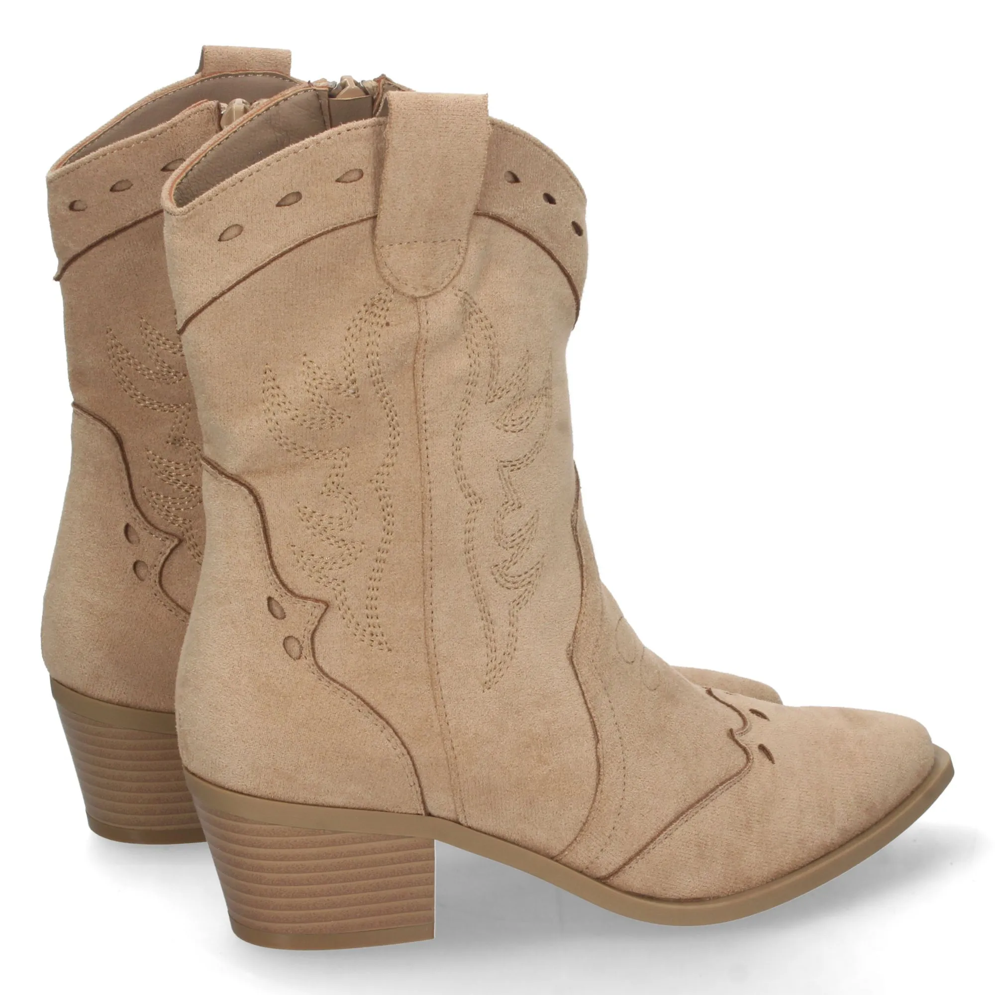 Botines cowboy Kaki de tacon mujer con bordado y cremallera