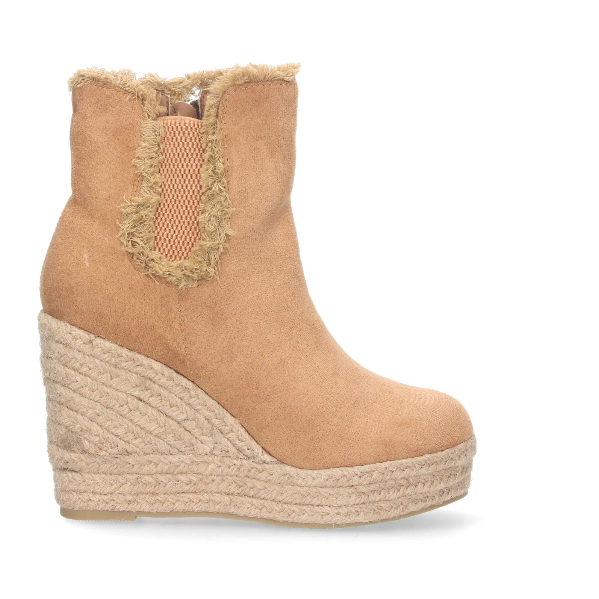 BOTINES DE CUñA EN YUTE CON CREMALLERA MUJER COLOR MARRóN AA17
