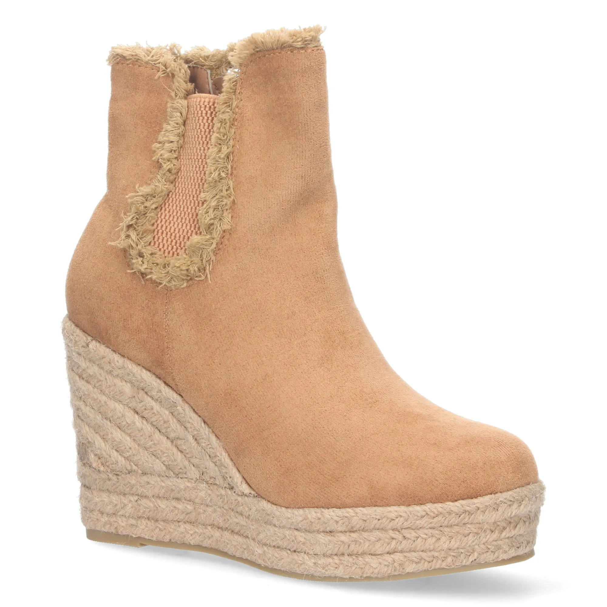 BOTINES DE CUñA EN YUTE CON CREMALLERA MUJER COLOR MARRóN AA17