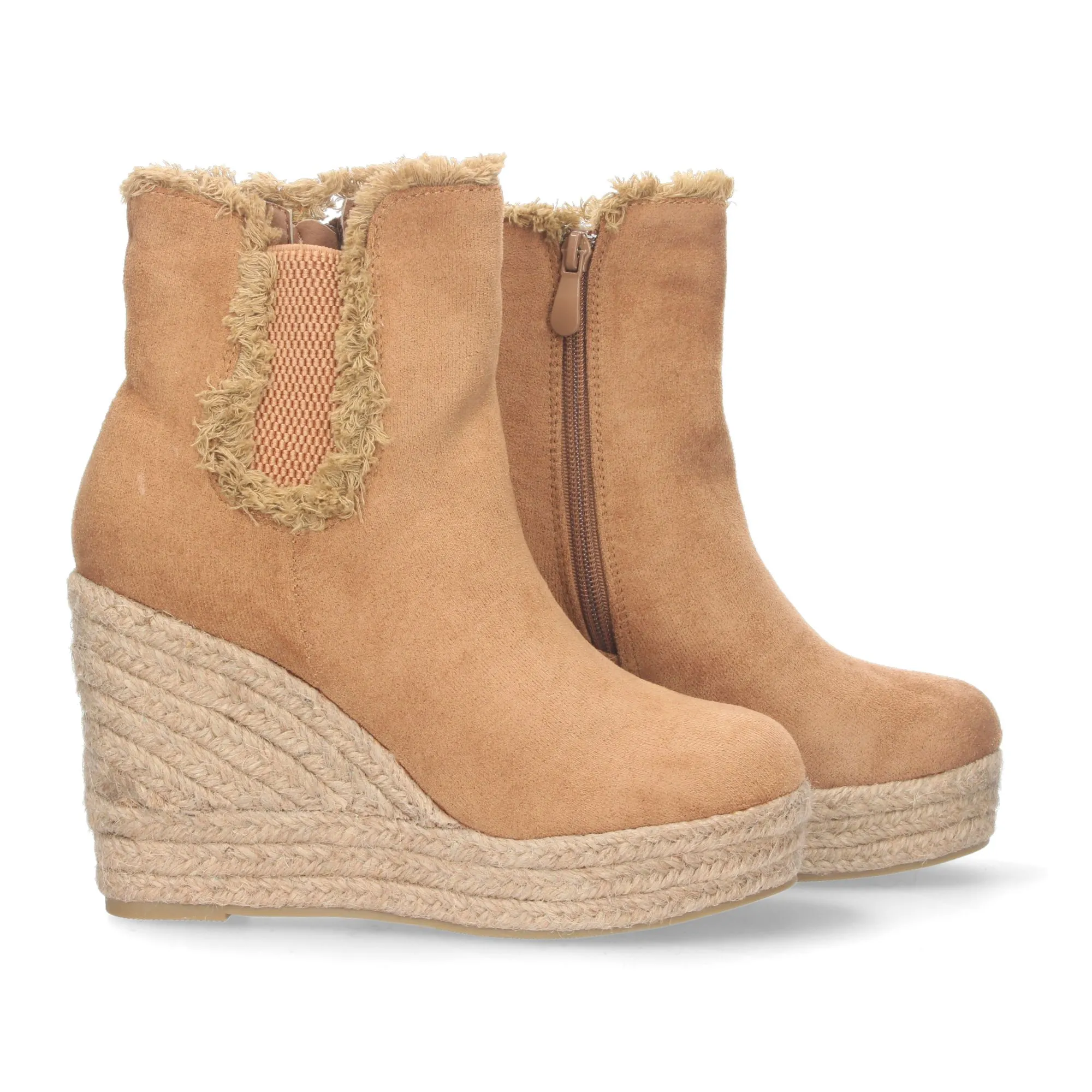 BOTINES DE CUñA EN YUTE CON CREMALLERA MUJER COLOR MARRóN AA17