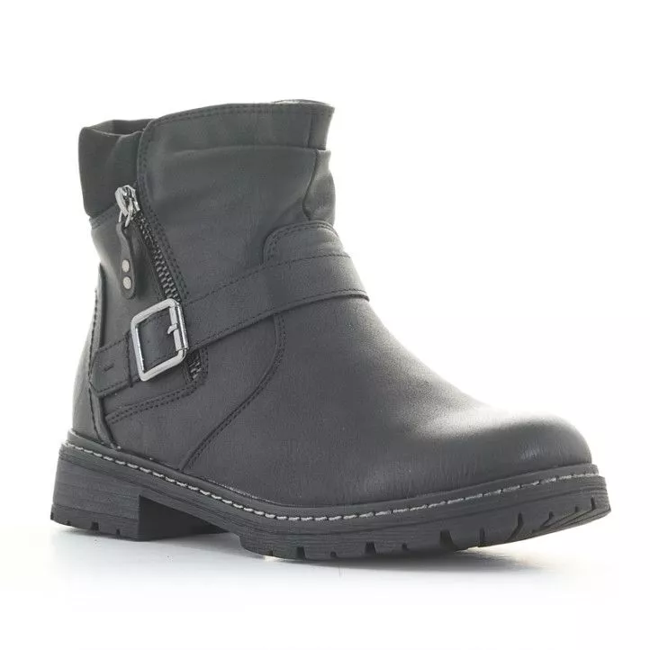 Botines planos Owel arusha negros con hebilla y cremallera decorativas