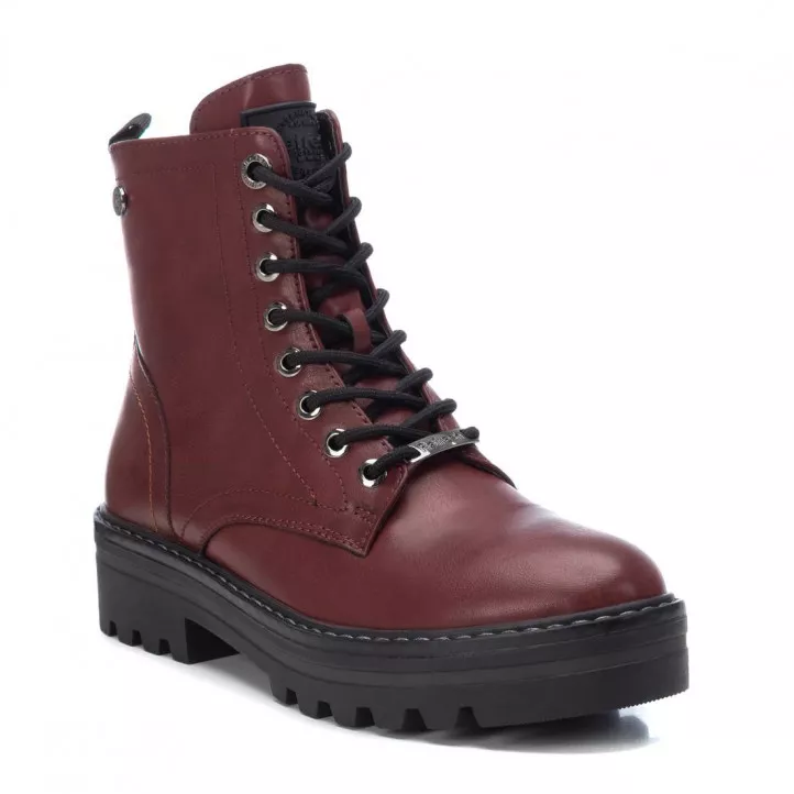 Botines planos Refresh rojos con cremallera lateral i cordons