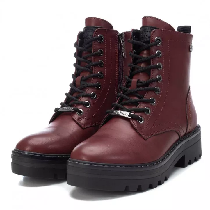 Botines planos Refresh rojos con cremallera lateral i cordons