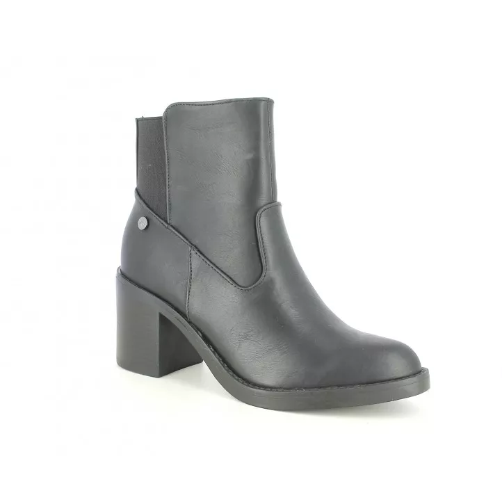 Botines tacón Xti negros con elástico en la caña y cremallera