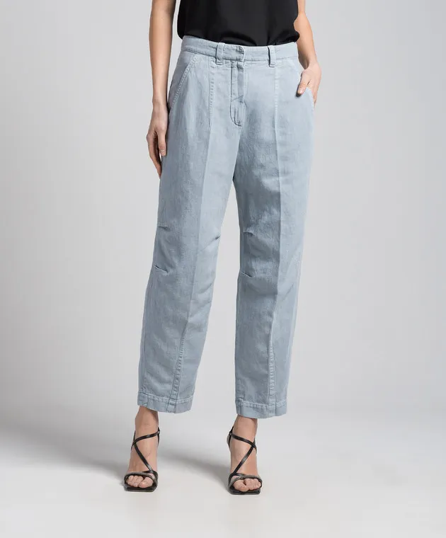 Brunello Cucinelli Blue pants with linen