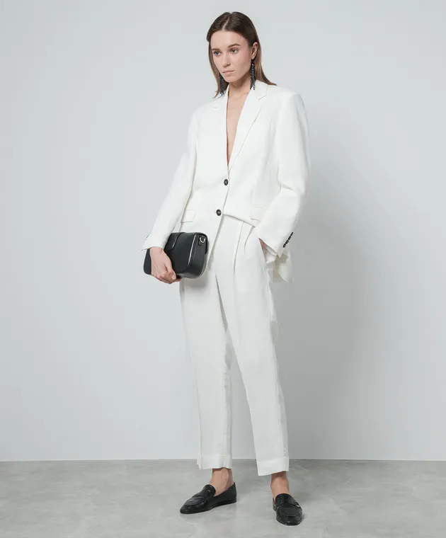 Brunello Cucinelli White linen pants with monil chain