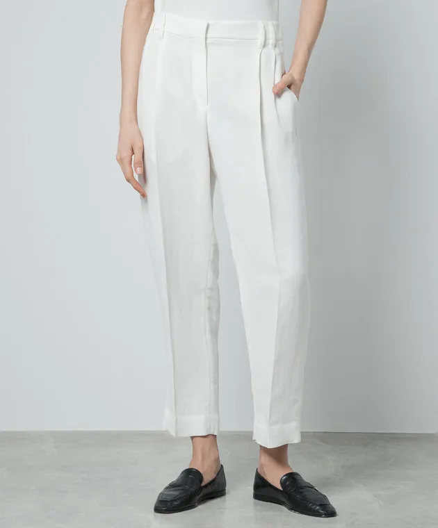 Brunello Cucinelli White linen pants with monil chain
