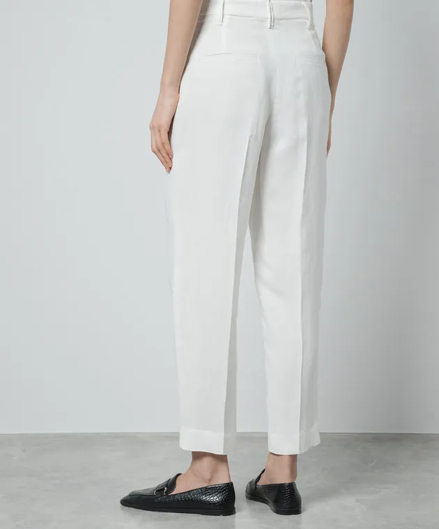 Brunello Cucinelli White linen pants with monil chain