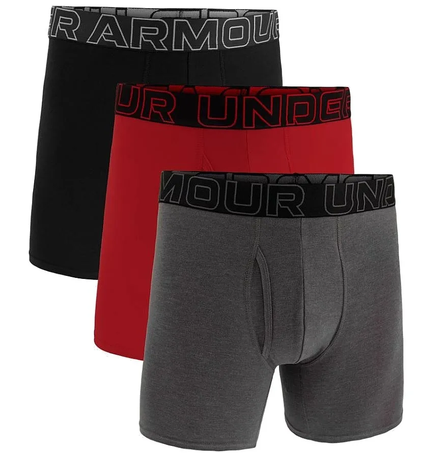 CALZONCILLOS UNDER ARMOUR PERF TECH COTTON 6IN 3 PACK  CASTLEROCK FULL HEATHER/RED STEEL  MEN´S