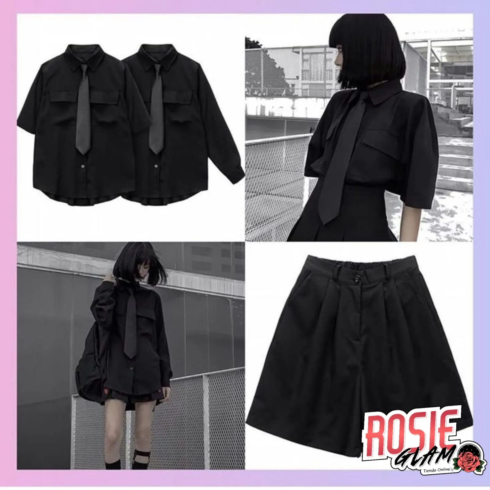 CAMISA NEGRA BOLSILLOS  ROSIEGLAM