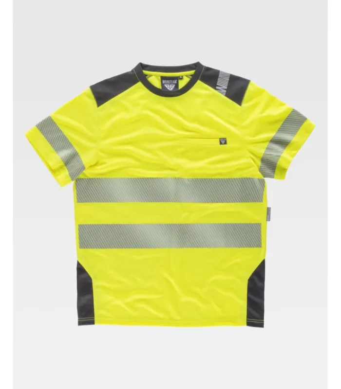 Camiseta de alta visibilidad manga corta en poliéster con cintas reflectantes segmentadas C9241