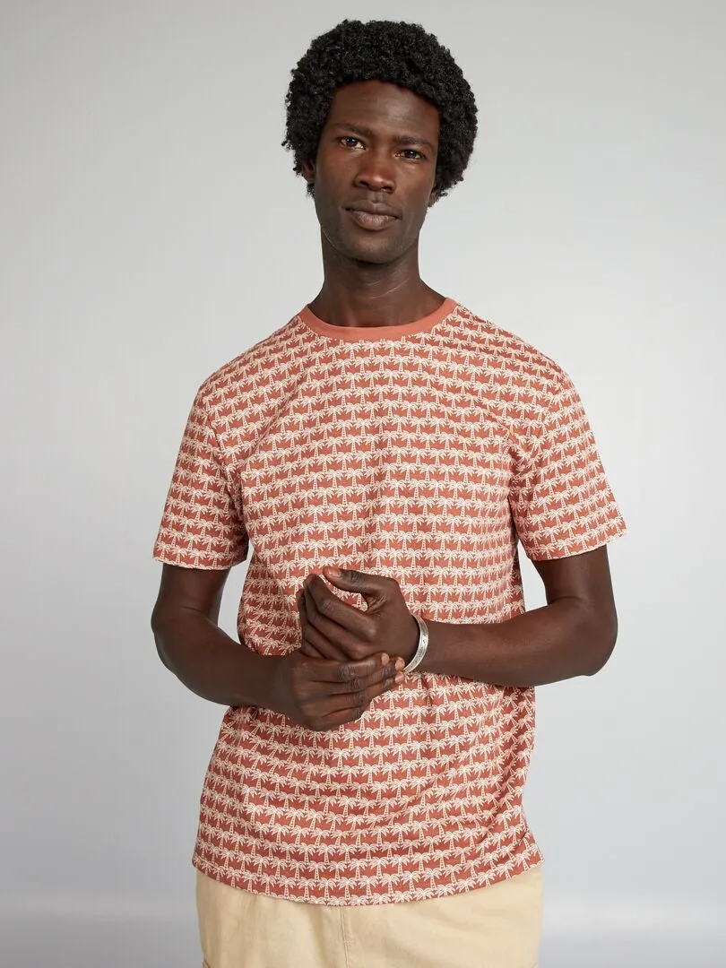CAMISETA ESTAMPADA DE MANGA CORTA  MARRON