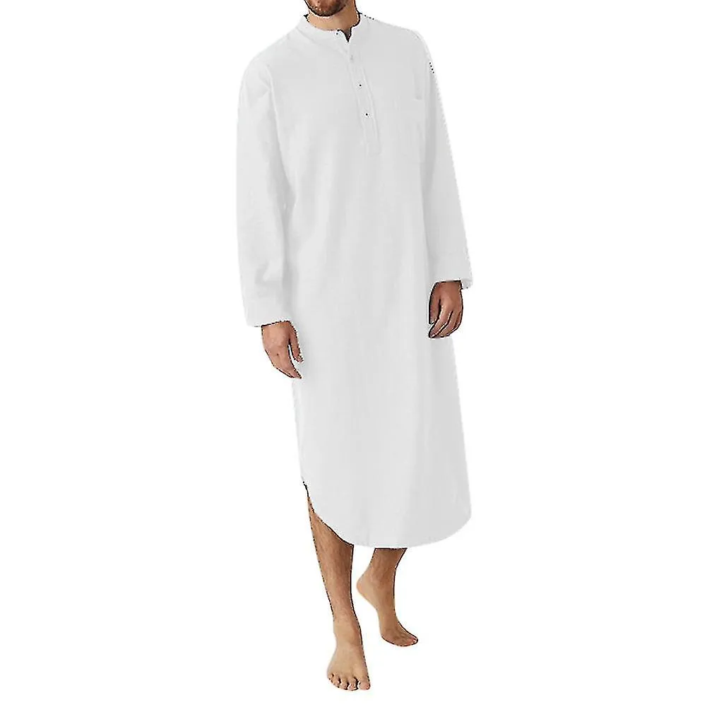 Capucha para hombre Camisa de dormir de una pieza Camisa de algodón Ropa de dormir suave Pijama de camisón liso