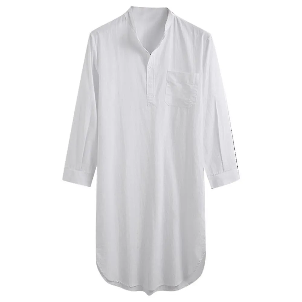 Capucha para hombre Camisa de dormir de una pieza Camisa de algodón Ropa de dormir suave Pijama de camisón liso