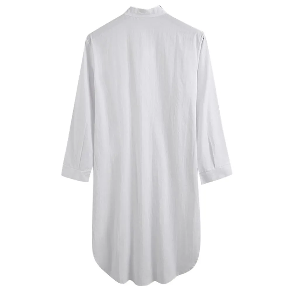 Capucha para hombre Camisa de dormir de una pieza Camisa de algodón Ropa de dormir suave Pijama de camisón liso